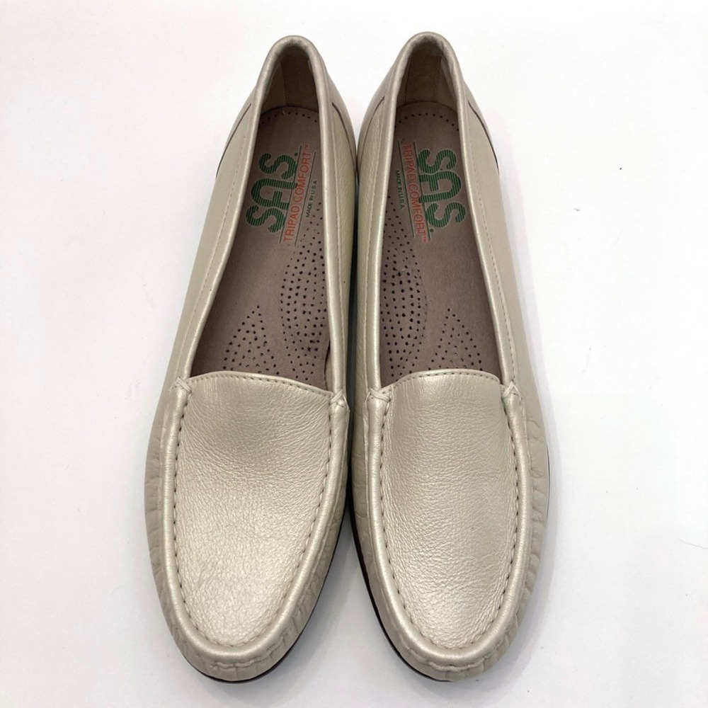 SAS Ivory Leather Loafers Flats Womens 8.5 Slim AAA Round Toe Comfort Casual